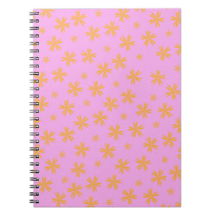 Preppy Orange Pink Hippie Flower Pattern Notebook