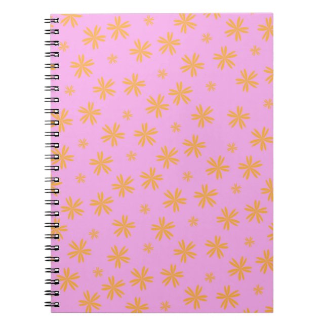 Preppy Orange Pink Hippie Flower Pattern Notebook (Front)