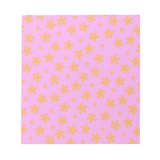 Preppy Orange Pink Hippie Flower Pattern Notepad (Front)