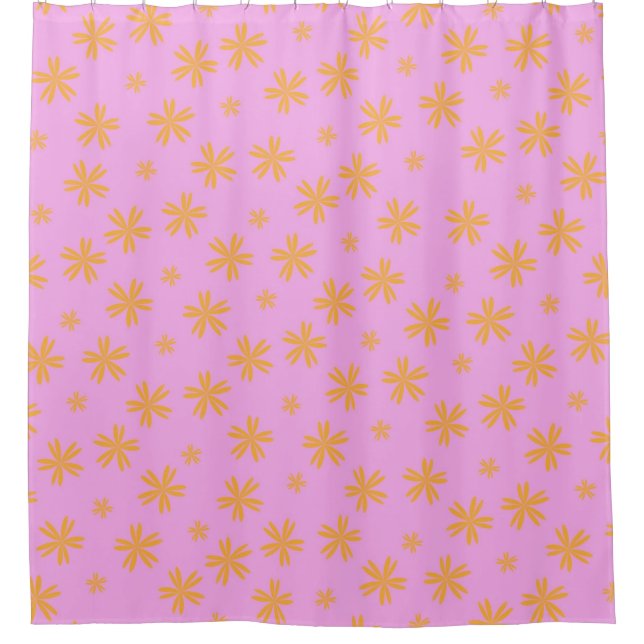 Preppy Orange Pink Hippie Flower Pattern Shower Curtain (Front)