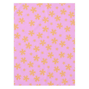 Preppy Orange Pink Hippie Flower Pattern Tablecloth