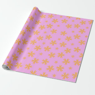 Preppy Orange Pink Hippie Flower Pattern Wrapping Paper