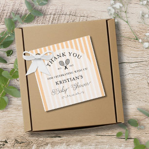 Preppy Orange Tennis Chic Baby Shower Thank You Favour Tags