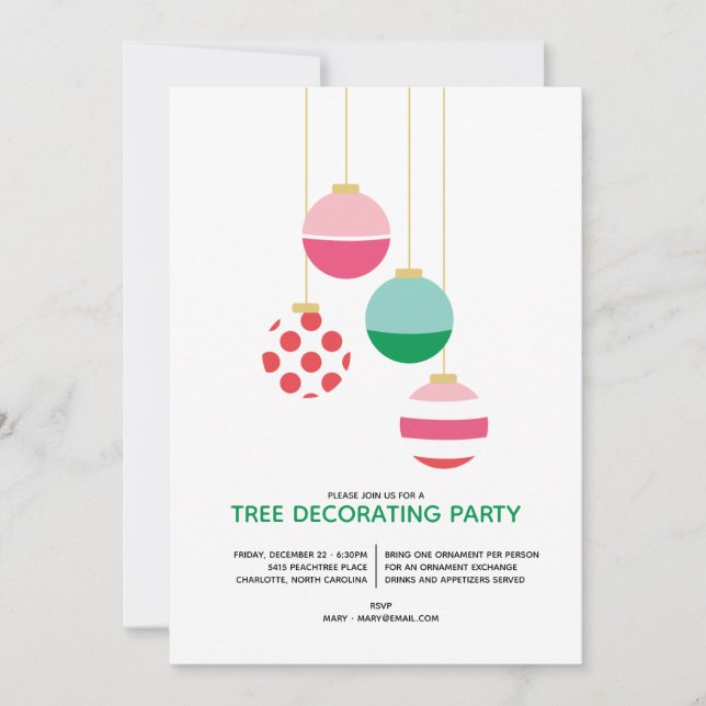 Preppy Ornament Tree Decorating Holiday Party Invitation (Front)
