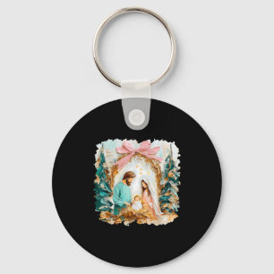 Preppy Painted Christian Nativity Scene God Faith  Key Ring