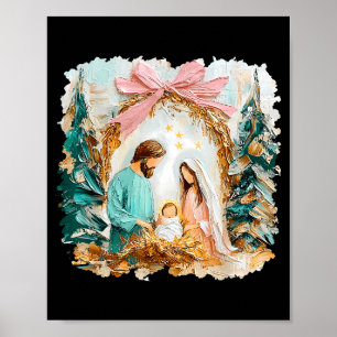 Preppy Painted Christian Nativity Scene God Faith  Poster