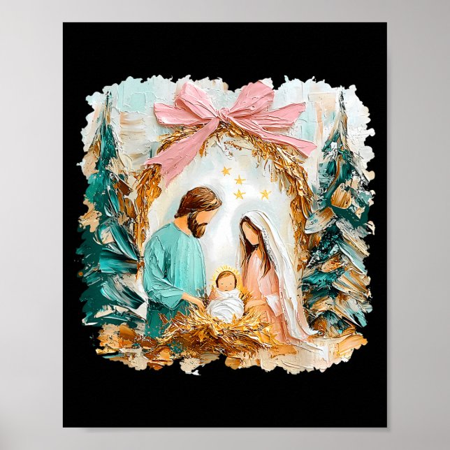 Preppy Painted Christian Nativity Scene God Faith  Poster (Front)