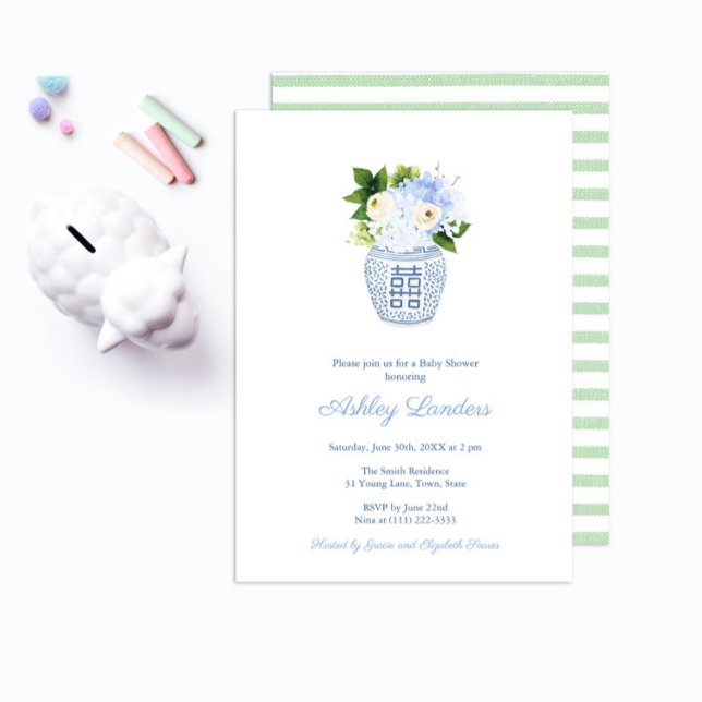 Preppy Pale Green White Gender Neutral Baby Shower Invitation (Creator Uploaded)