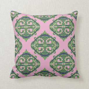 Preppy Pale Pink, Green & Blue Damask Cushion