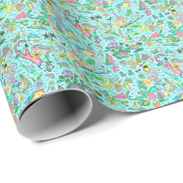 Preppy Palm Beach Bermuda Wrapping Paper (Roll Corner)