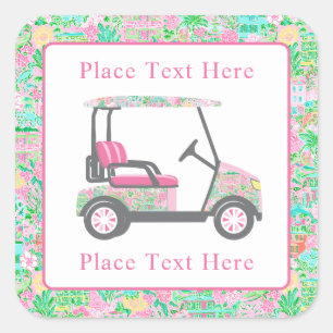 Preppy Palm Beach Golf Cart Square Sticker