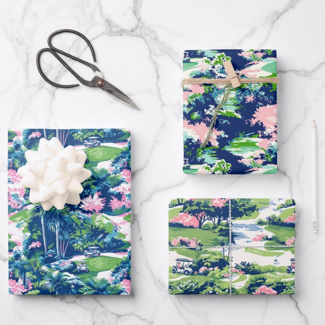 Preppy Palm Beach Golf Wrapping Paper Sheet (Front)