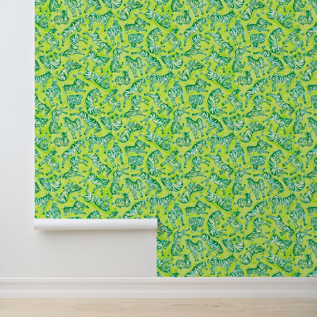 Preppy Palm Beach Green Zebras Wallpaper (Application)