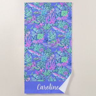 Preppy Palm Beach Lavender Sealife Personalised Towel