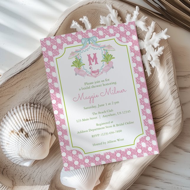 Preppy Palm Beach Monogram Crest Invitation (Creator Uploaded)