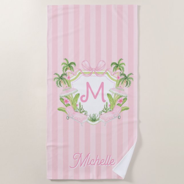 Preppy Palm Beach Monogram Crest Towel (Front)