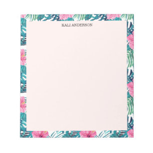 Preppy Palm Beach Monstera Leaves Hibiscus Custom Notepad