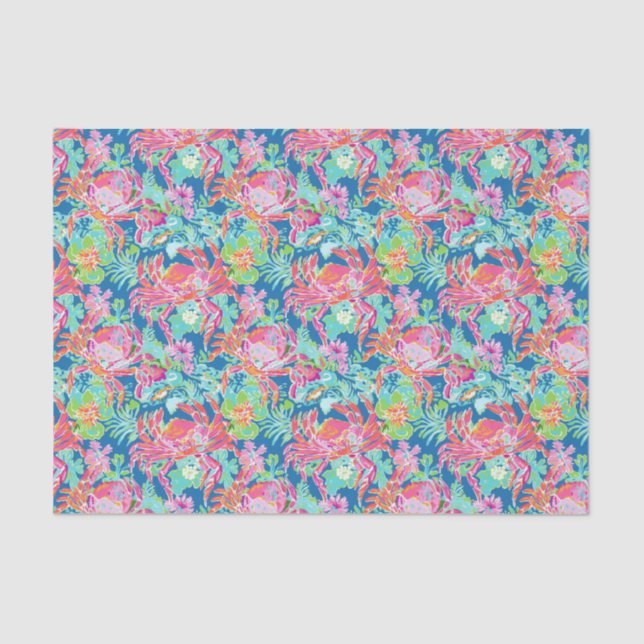 Preppy Palm Beach Ocean Crabs Pattern Tissue Paper (Front)