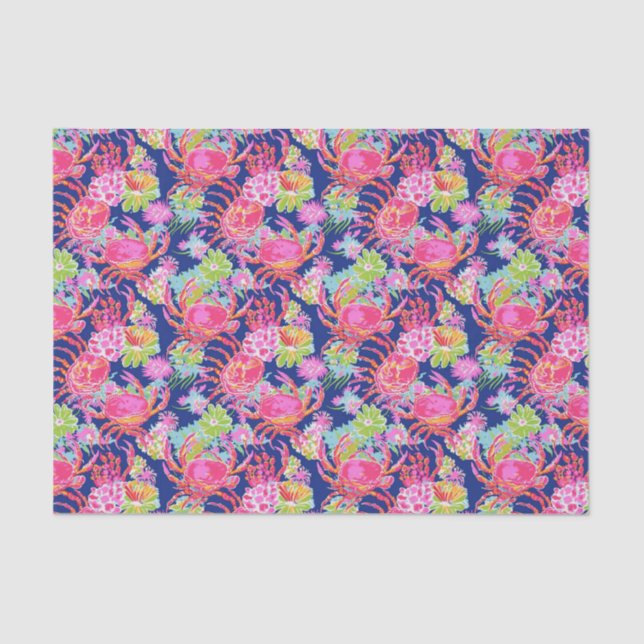 Preppy Palm Beach Ocean Crabs Pattern Tissue Paper (Front)