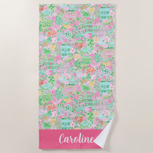 Preppy Palm Beach Pink Charleston Personalised Towel