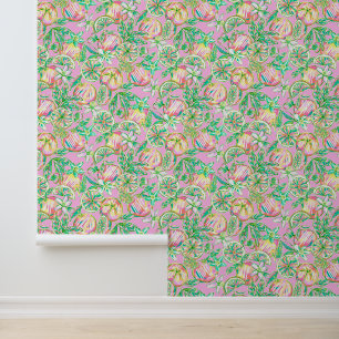 Preppy Palm Beach Pink & Green Oranges Wallpaper