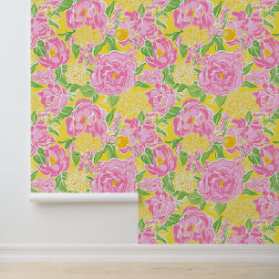 Preppy Palm Beach Pink & Yellow Flowers Wallpaper