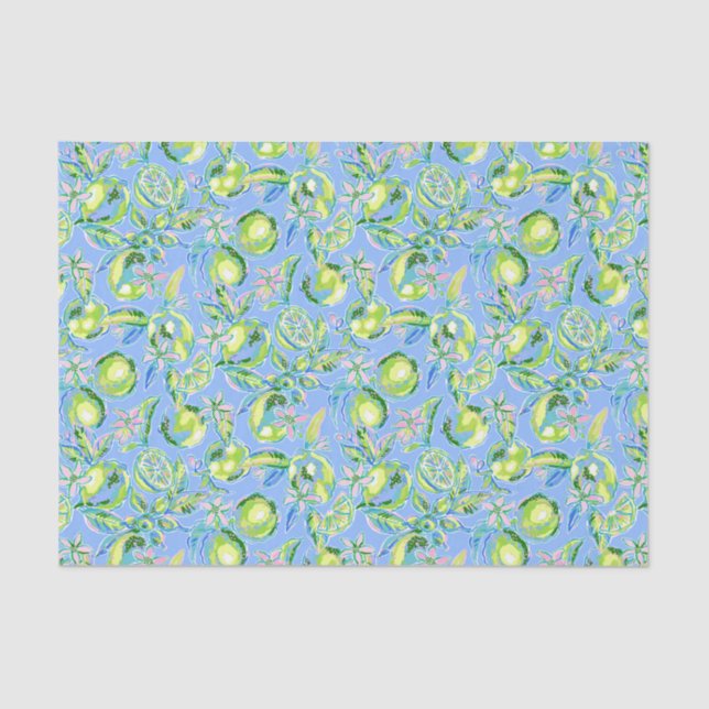 Preppy Palm Beach Print Blue and Green Limes Tissue Paper (Front)