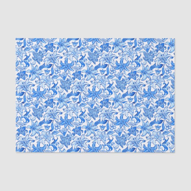 Preppy Palm Beach Print Blue and White Flowers Tissue Paper (Front)