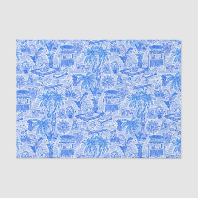 Preppy Palm Beach Print Blue & White Animal Vacay Tissue Paper (Front)