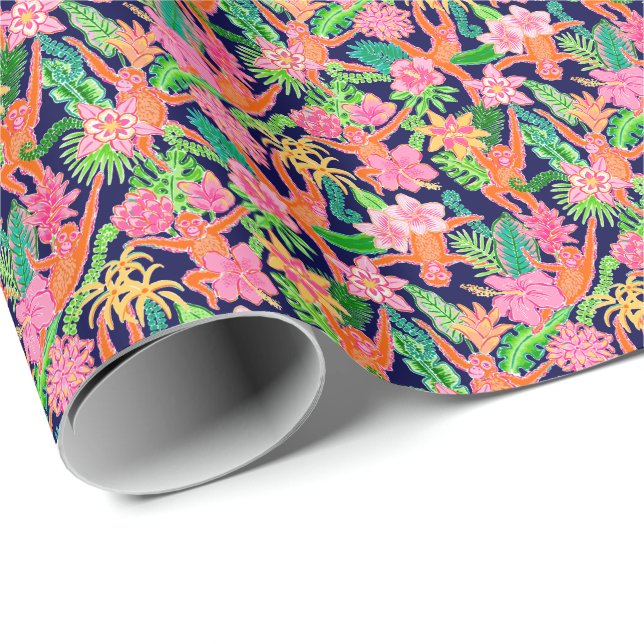 Preppy Palm Beach Print Cute Orangutans Wrapping Paper (Roll Corner)