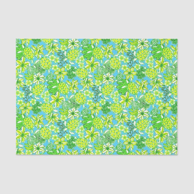 Preppy Palm Beach Print Green & Blue Turtles Tissue Paper (Front)