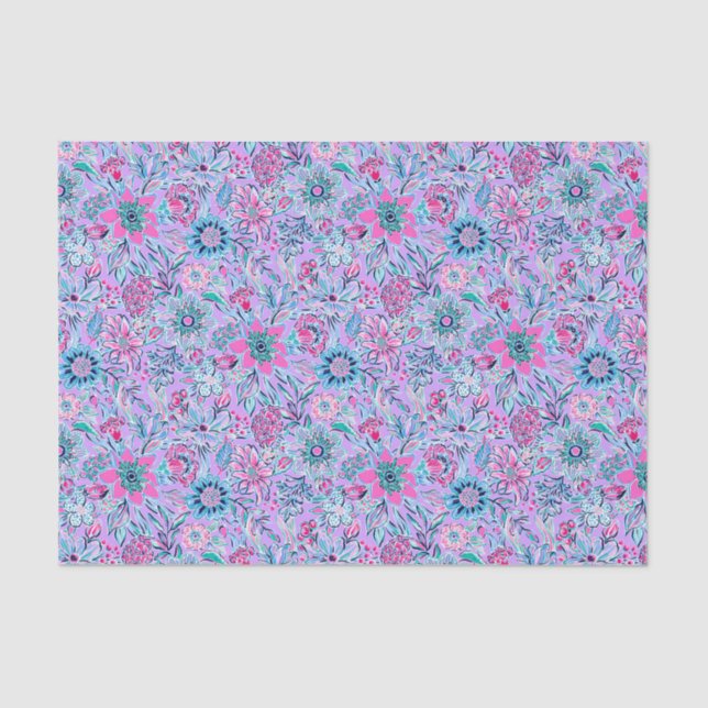 Preppy Palm Beach Print Lavender and Pink Flowers Tissue Paper (Front)