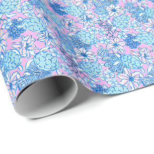 Preppy Palm Beach Print Lavender & Blue Turtles Wrapping Paper