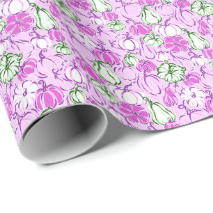 Preppy Palm Beach Print Lavender & Green Pumpkins Wrapping Paper