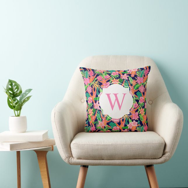 Preppy Palm Beach Print Navy Monkeys Monogram Cushion (Chair)