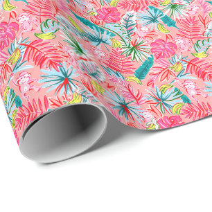 Preppy Palm Beach Print Palm Tree Monkeys Wrapping Paper