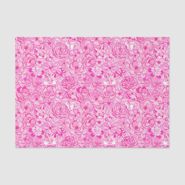 Preppy Palm Beach Print Pink Foxes and Flowers Tissue Paper (Front)