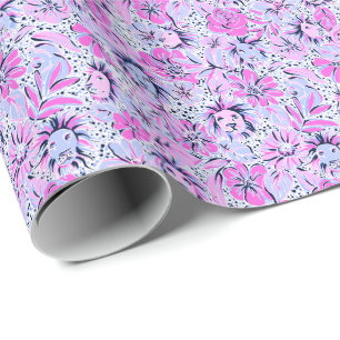 Preppy Palm Beach Print Purple Lions Wrapping Paper