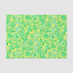 Preppy Palm Beach Print Yellow & Green Seashells Tissue Paper