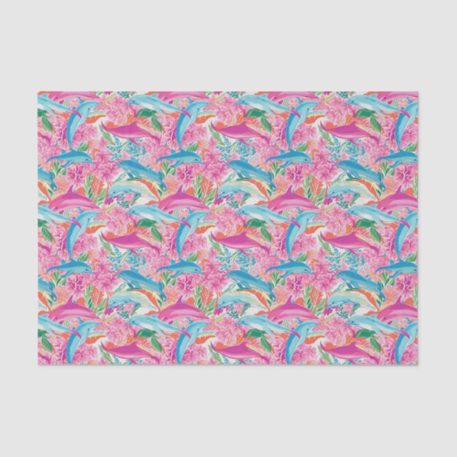 Preppy Palm Beach Tropical Dolphins Pattern Tissue Paper (Front)