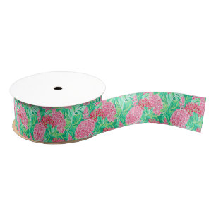 Preppy Palm Beach Tropical Flowers Pattern Grosgrain Ribbon