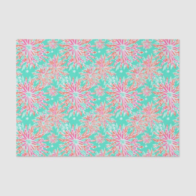 Preppy Palm Beach Tropical Flowers Pattern Tissue Paper (Front)