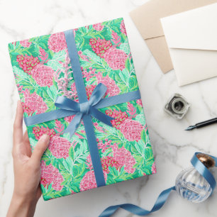 Preppy Palm Beach Tropical Flowers Pattern Wrapping Paper