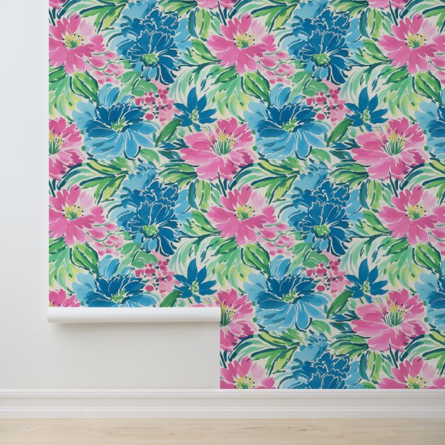 Preppy Palm Beach Tropical Flowers Wallpaper (Application)