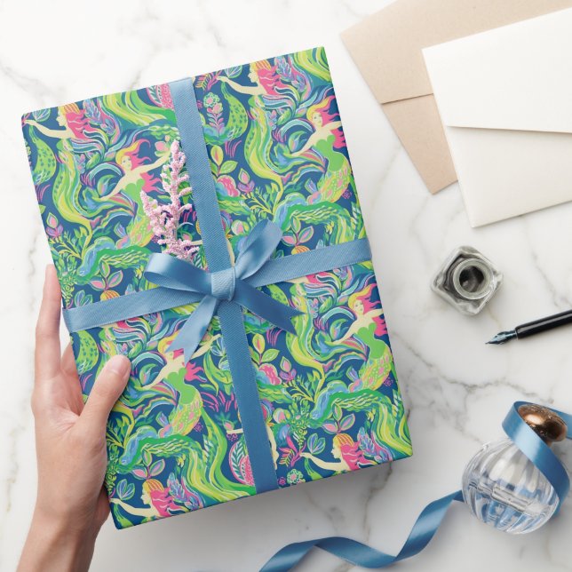 Preppy Palm Beach Tropical Mermaids Pattern Wrapping Paper (Gifting)