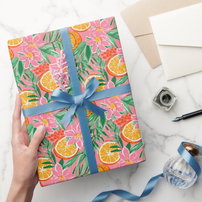 Preppy Palm Beach Tropical Oranges Pattern Wrapping Paper (Gifting)
