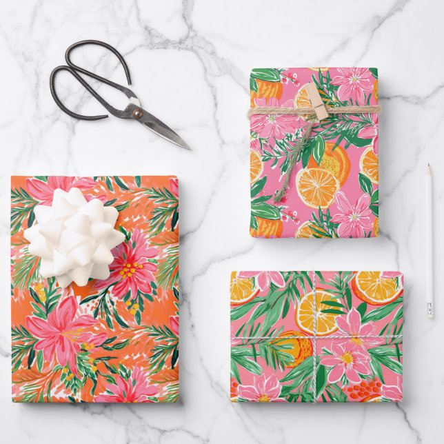Preppy Palm Beach Tropical Oranges Pattern Wrapping Paper Sheet (Front)
