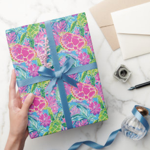 Preppy Palm Beach Tropical Turtles Pattern Wrapping Paper