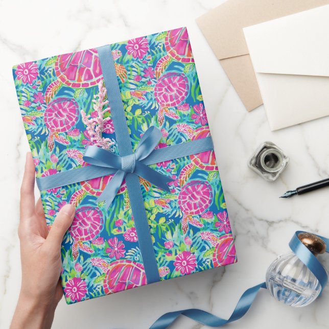 Preppy Palm Beach Tropical Turtles Pattern Wrapping Paper (Gifting)