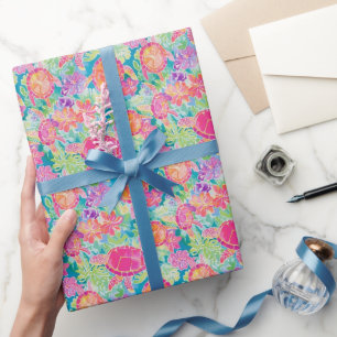Preppy Palm Beach Tropical Turtles Pattern Wrapping Paper